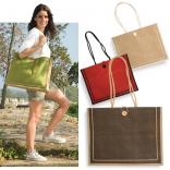 Jute Tote Bag with Cotton Handles and Button Front Closure