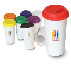 Large 16 oz. Ceramic Coffee Tumbler with Colorful Lid