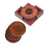 Round Set of 4 Rosewood Coasters with Holder