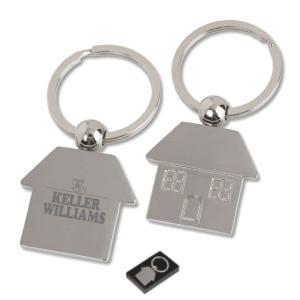 Laser Engraved House Shaped Silver Keychain 