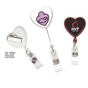 Heart Shaped Badge Reel with Bull Dog Clip Back 
