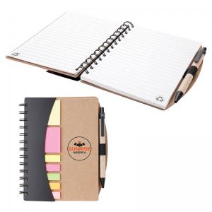 Recycled Hardcover Notebook With Sticky Flags and Pen