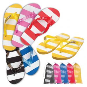 White Striped Flip Flops 