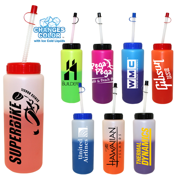 32 oz. Water Bottle with built in straw -18 colors available