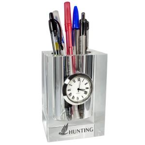 Crystal Pen Holder with Analog Clock 