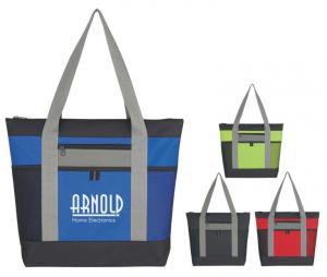 Color Block Zippered Poly Tote