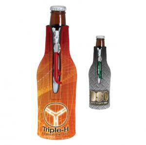 Full Color Zippered Bottle Coolie with Opener