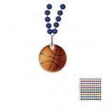 Mardi Gras Beaded Necklace With Soft Vinyl Medallion - Basketball Shape